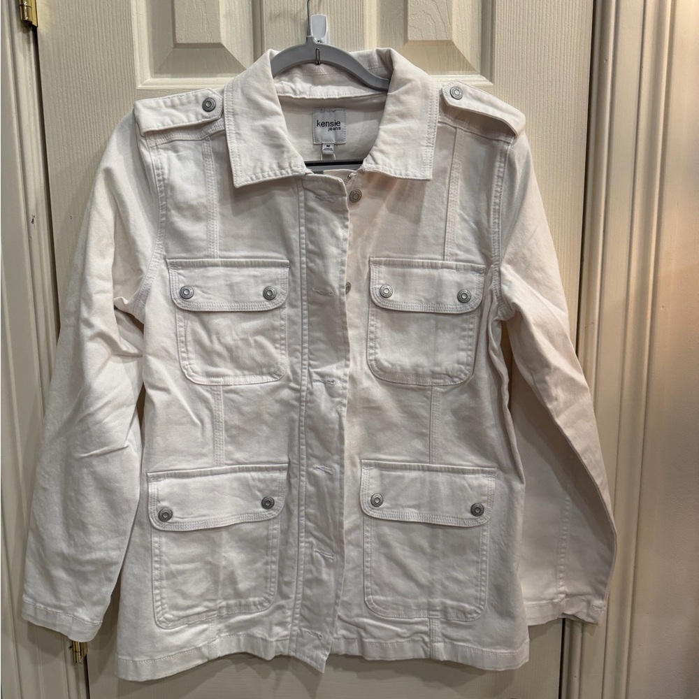 Kensie Jeans White Utility Jean Jacket for Women SZ. Medium NWT